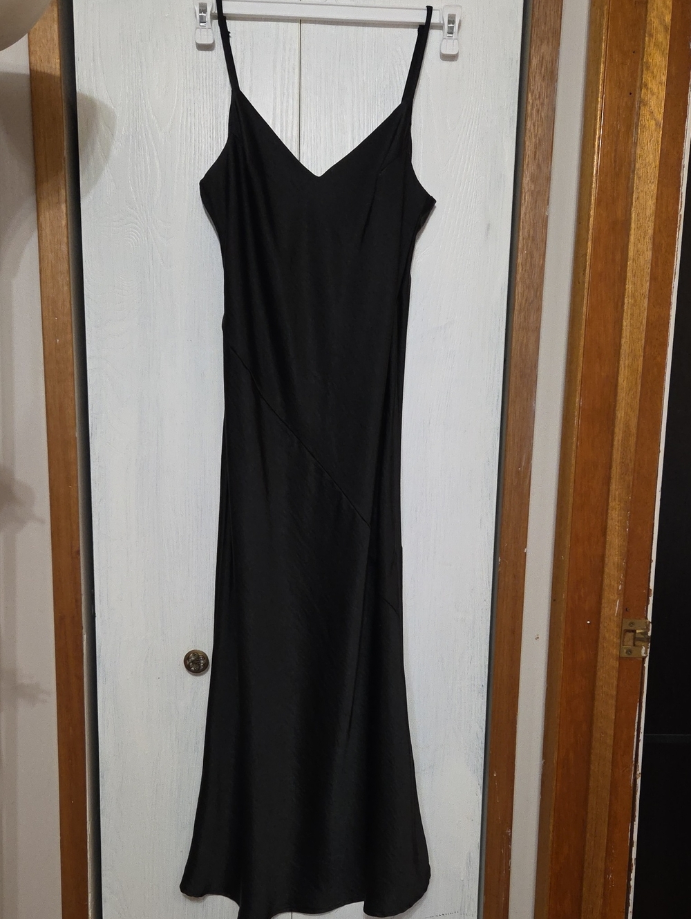 OAK + FORT Black Satin Slip Maxi Dress with V-Neck